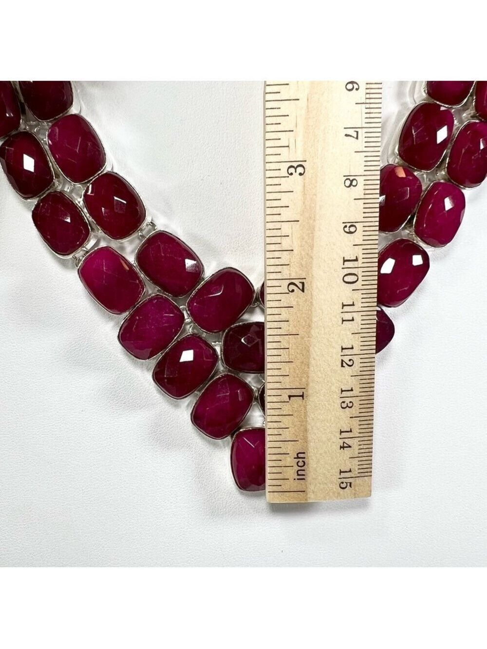 Faceted Ruby 925 Synthetic Gemstone Large Necklace & Bracelet Set - Picture 4 of 8